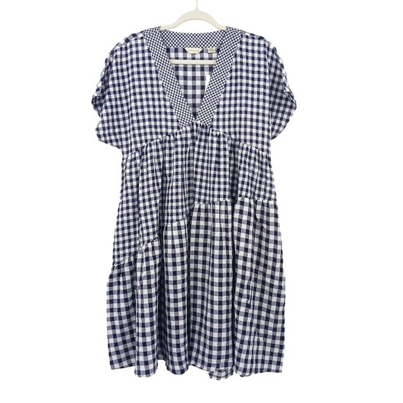 Anthropologie 11.1.TYLHO Navy White Gingham Midi Dress Small New With Tag - Picture 2 of 15